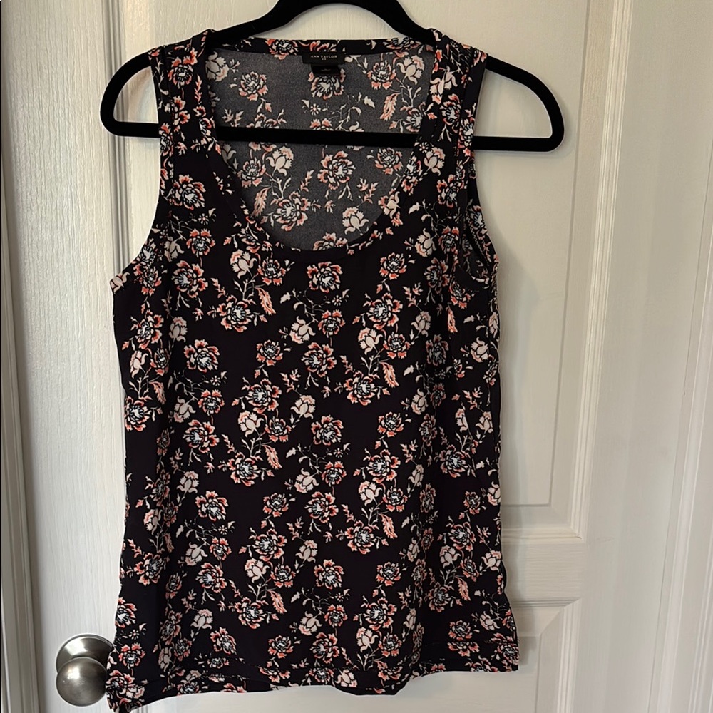 Ann Taylor Black and Pink Floral Tank Top